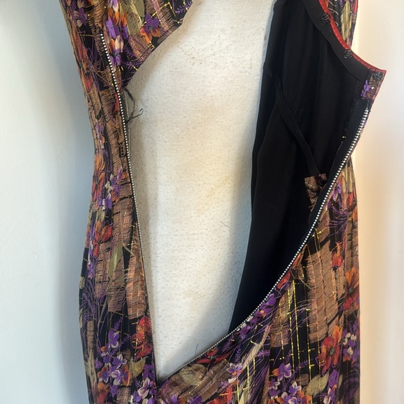 💕Vintage 💯Silk Chinese Cheongsam Floral Print, Gold Thread 8 EUC - Picture 8 of 13